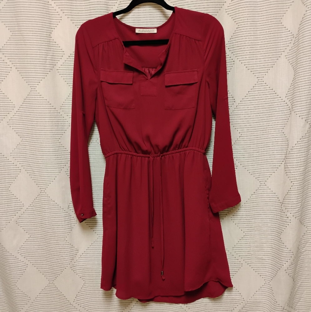 Daniel Rainn Red Smocked Cut Out Long Sleeve Sundress